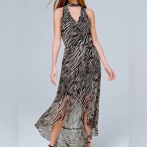 White House Black Market Black and White Zebra-Print High-Low Dress